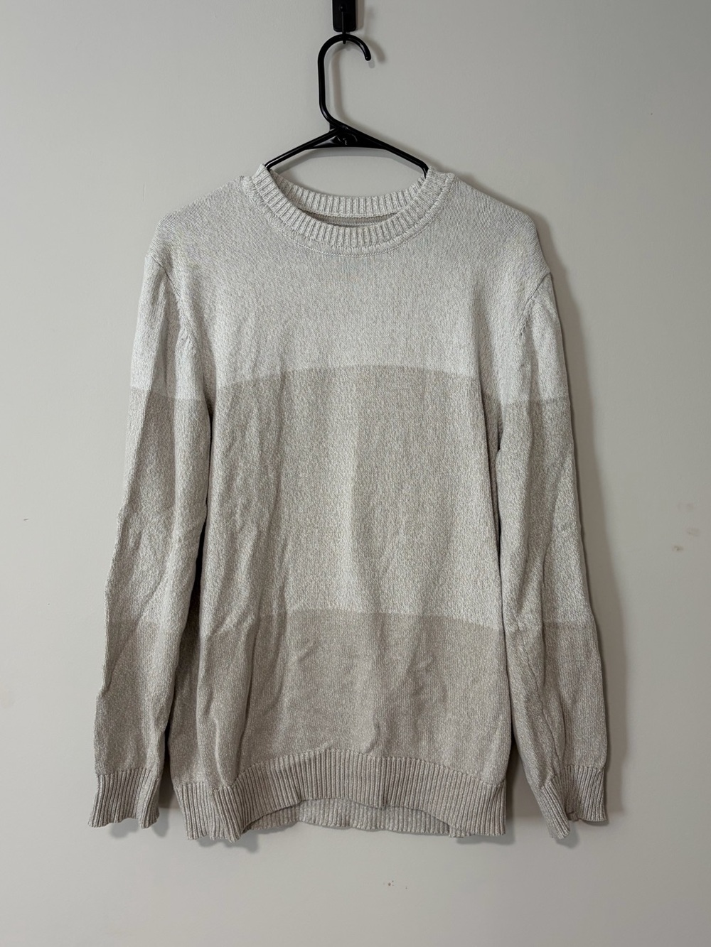 Alfani Men's Two-Tone Crewneck Sweater in Cream and Light Beige